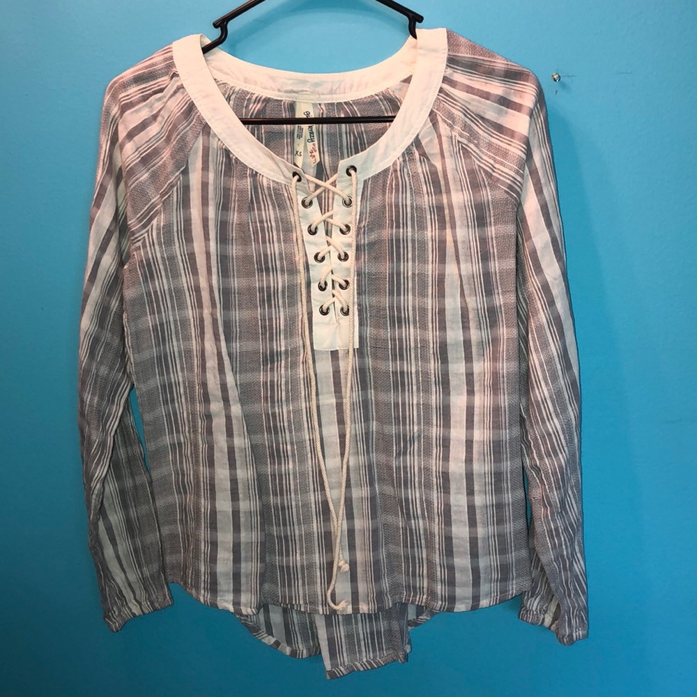 Gray & white, Long sleeve blouse